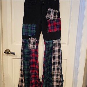 Dolls Kill- Current Mood- Better Together. Black denim with plaid patchwork <3